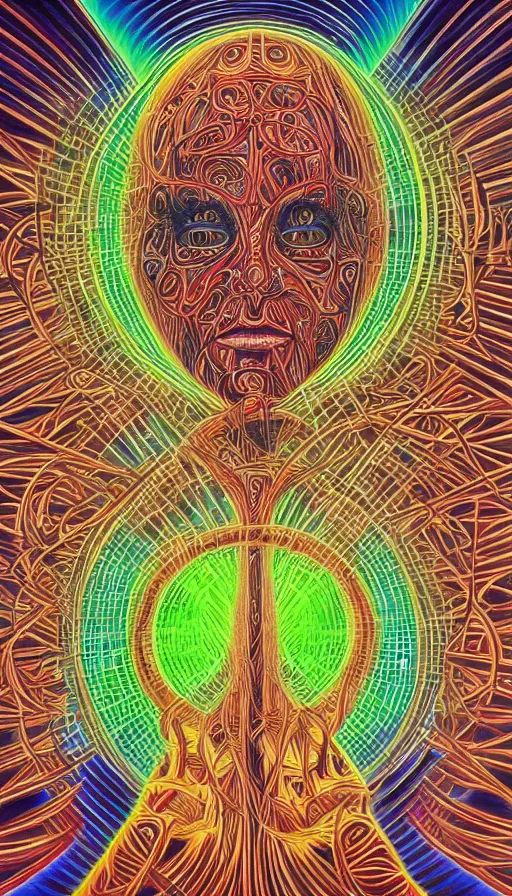 Prompt: techno artwork, by alex grey,