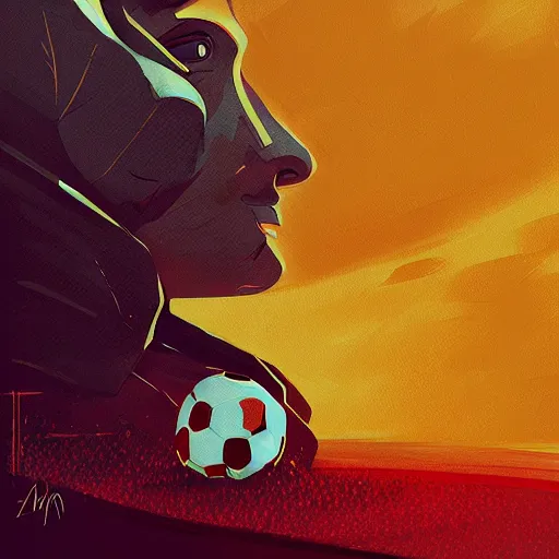 Prompt: illustration of a soccer ball by alena aenami and annato finnstark