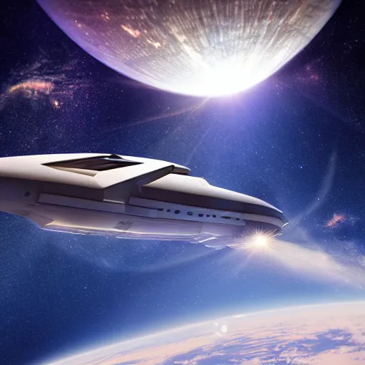 Image similar to a luxury cruise spaceship in space, exterior