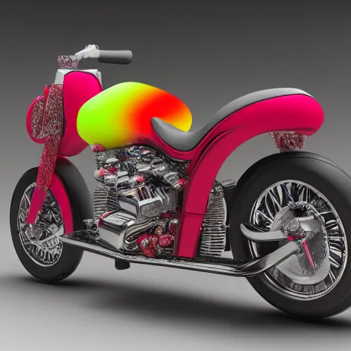 Prompt: motorcycle made out of candy and gummy bears, global illumination, photorealistic