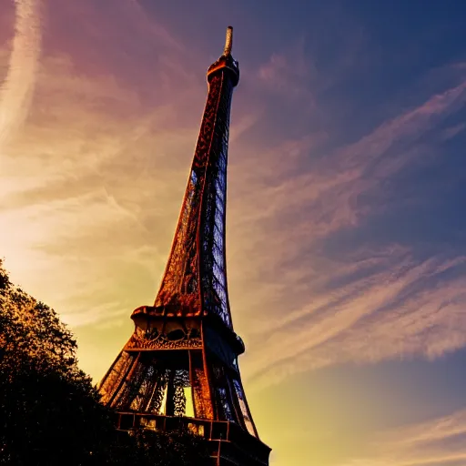 Image similar to dragon flying, eiffel tower, golden hour