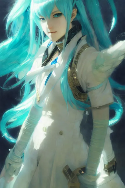 Image similar to hatsune miku portrait dnd, painting by gaston bussiere, craig mullins, greg rutkowski, yoji shinkawa