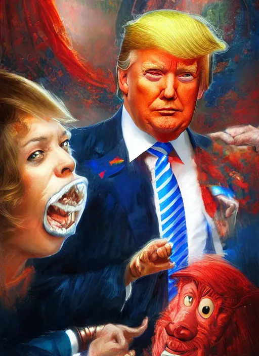 Prompt: portrait of donald trump as goofy, digital art by eugene de blaas and ross tran, vibrant color scheme, intricately detailed, in the style of romanticism, cinematic, artstation, greg rutkowski