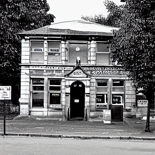 Prompt: photograph of North Allerton post office as a portal to hell