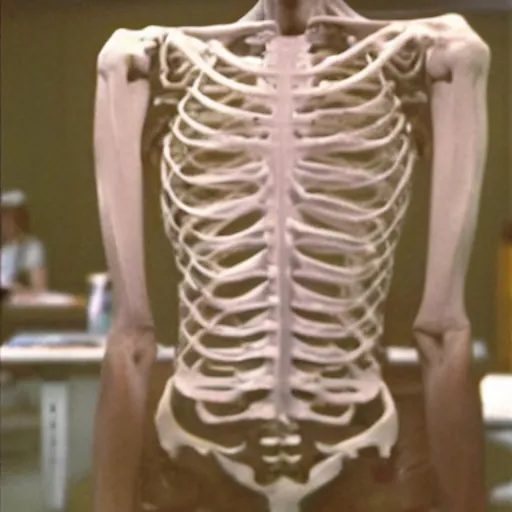 Prompt: sexy high school skeleton biology teacher, film still