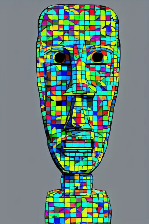 Image similar to cubist moai statue cutout digital illustration cartoon colorful beeple