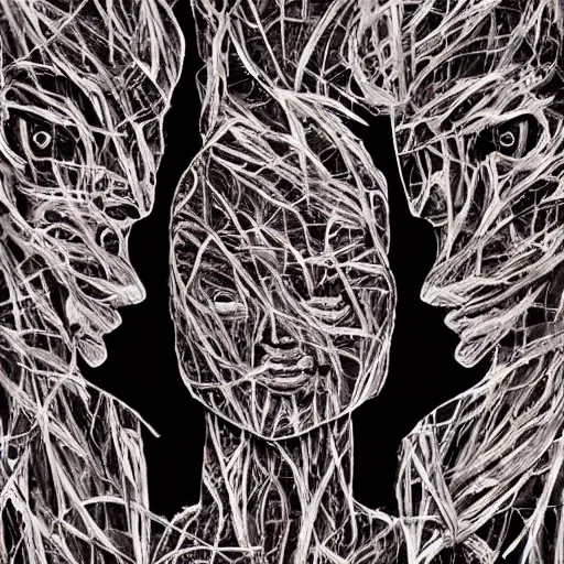 Image similar to multiple faces shredded like paper news scared, dark horror, surreal, illustration, by alley burke