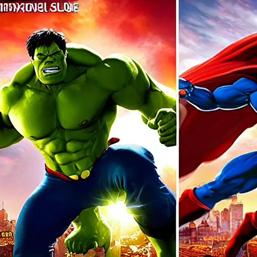 Image similar to video game box art of a ps 4 game called superman vs the incredible hulk, 4 k, highly detailed cover art.