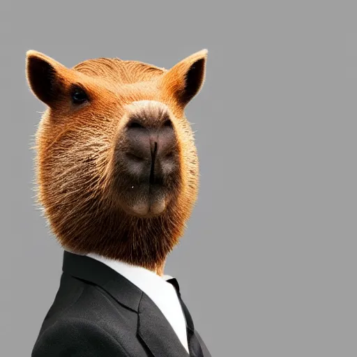 Image similar to capybara head, a man wearing a suit capybara head