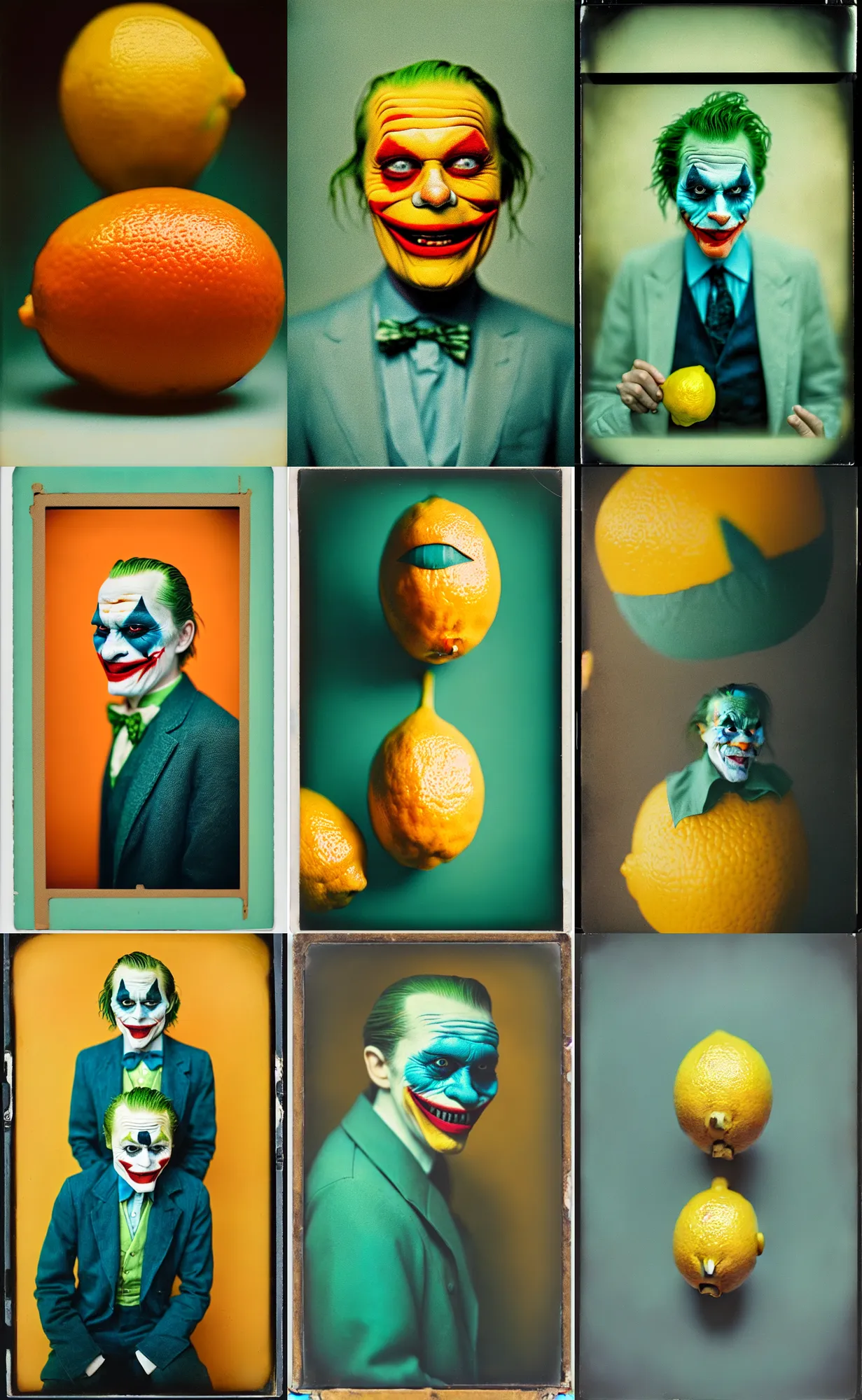 Image similar to kodak portra 4 0 0, wetplate, 8 k, shot of a highly detailed, britt marling style, colour still - life portrait of a lemon looks like 1 9 9 9 joker, teal and orange, muted coloures