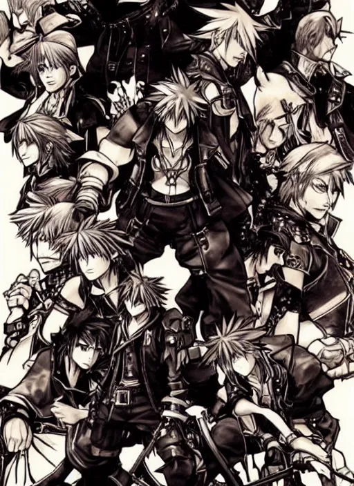 Image similar to kingdom hearts cover art by yoji shinkawa and yoji shinkawa and yoji shinkawa and yoji shinkawa and yoji shinkawa