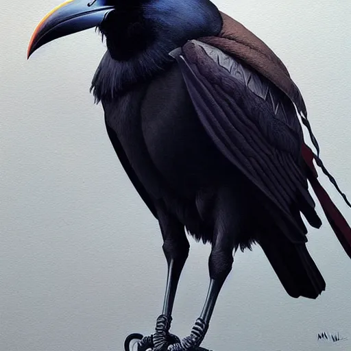 Prompt: portrait painting of a crow - headed sheriff, sharp focus, award - winning, trending on artstation, masterpiece, highly detailed, intricate, studio ghibli, the dragon prince. art by merwild and ernesto irawan and rachel denton