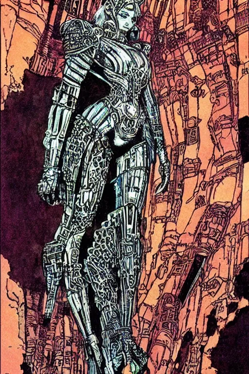 Prompt: castle woman by Philippe Druillet