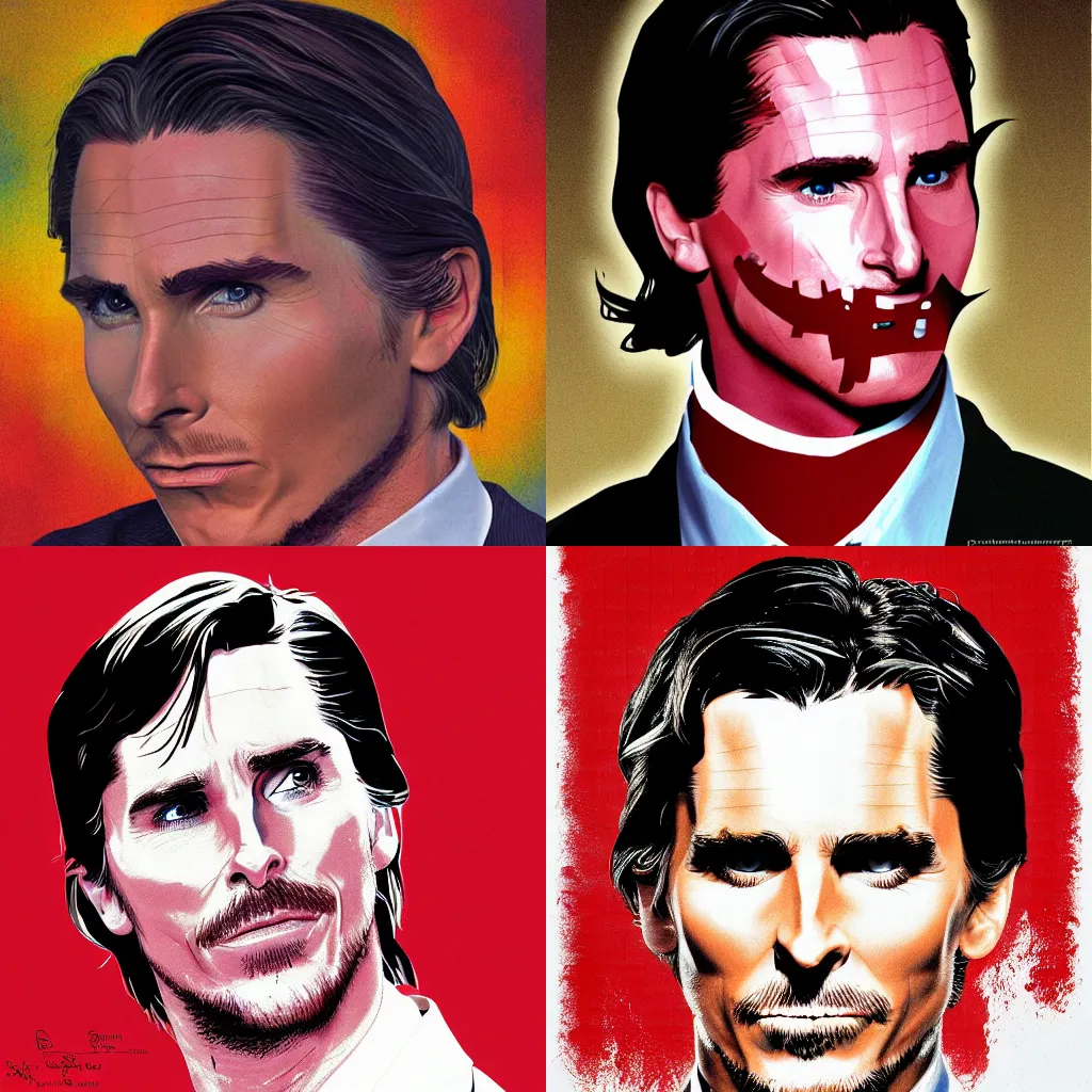 Prompt: christian bale in American psycho, accurate anatomy, highly detailed, digital art, centered, portrait, colored vibrantly