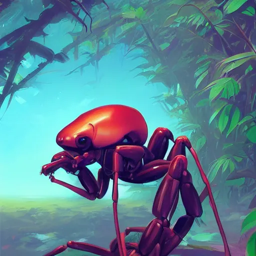 Image similar to portrait of a humanoid ant with 4 arms, jungle background, purple sky, behance hd artstation by jesper ejsing by rhads, makoto shinkai and lois van baarle, ilya kuvshinov, ossdraws