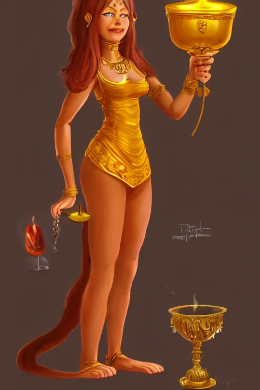 Image similar to fullbody!! personification of garfield the cat garfield goddess holding a blood chalice, stunning, professional character concept art by tatyana kupriyanova