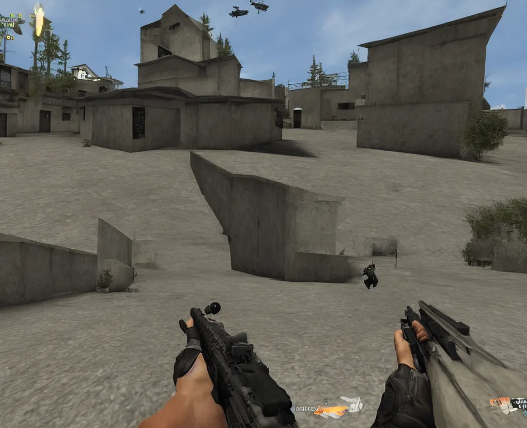 Image similar to first person shooter point of view, counter strike in the style of lucian frued