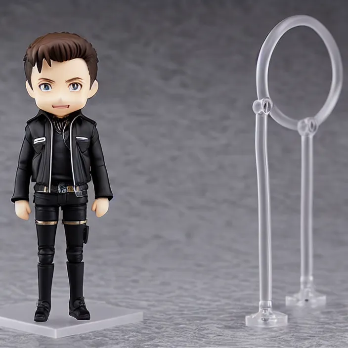 Image similar to One! Anime Nendoroid figurine of ELON MUSK With Leather Jacket And Black Pants, fantasy, figurine , product photo