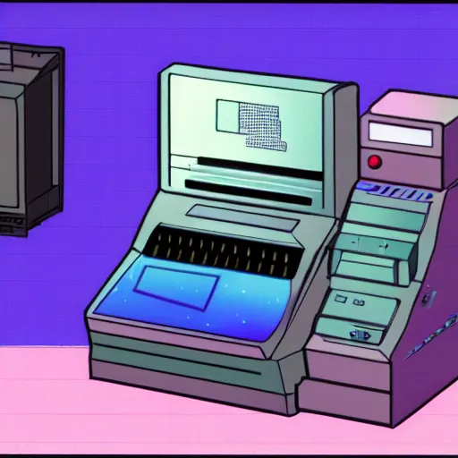 Image similar to a computer from the 9 0 s in the style of vaporwave