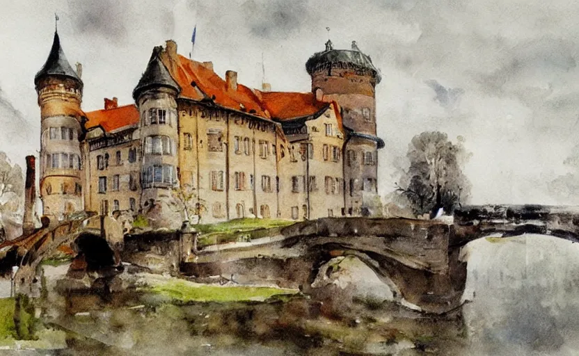 Image similar to orebro castle aquarelle painting by anders zorn