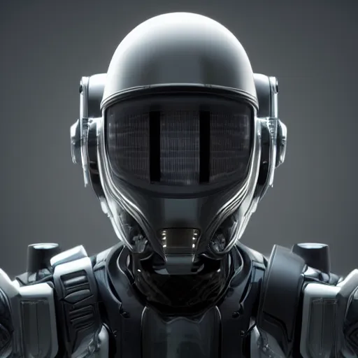 Image similar to cyberpunk helmet with side intircate hoses looking straight by Vitaly Bulgarov, hard edges, octane render, ultra high details, shiny, unreal engine, intricate details, hard surface, front view