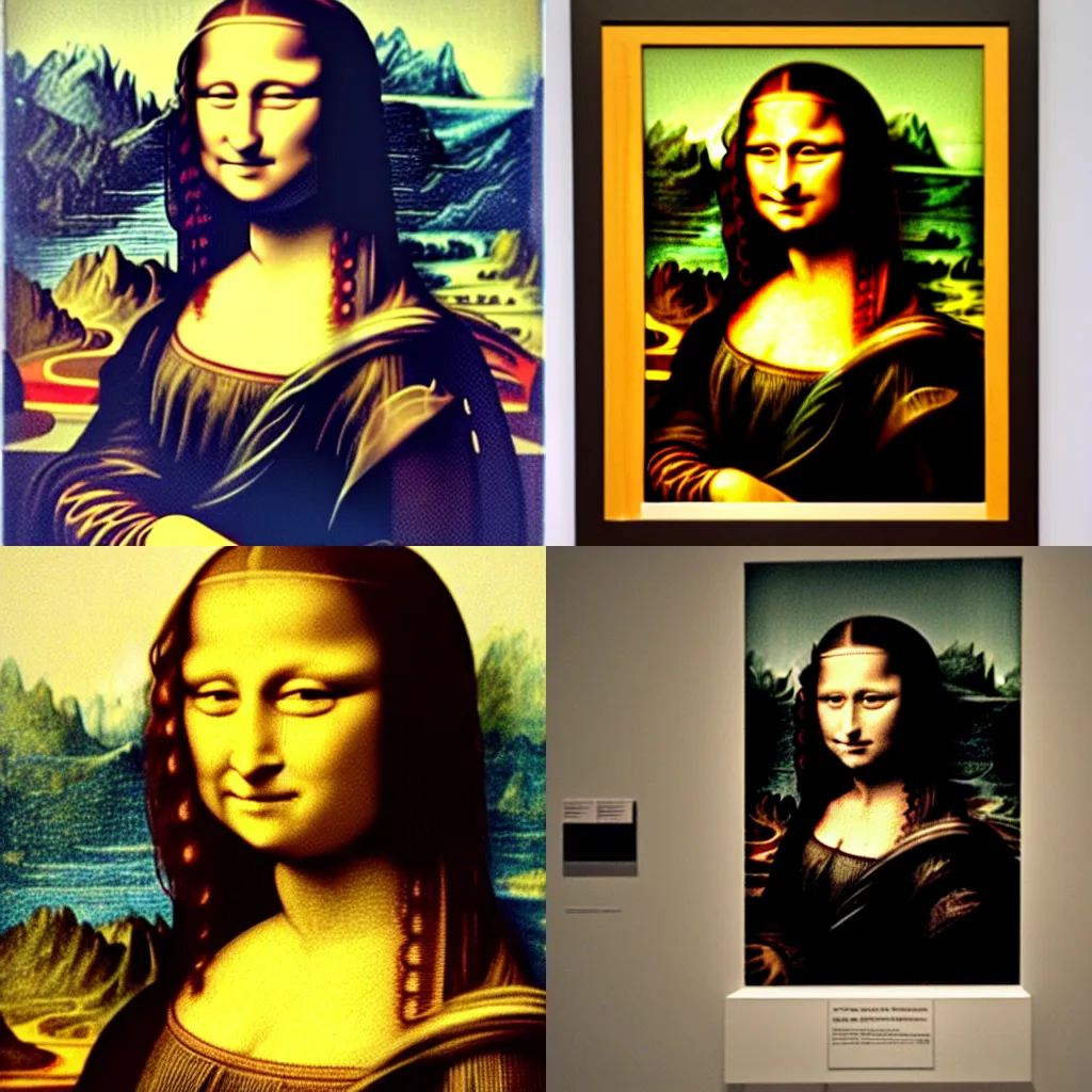 Prompt: a badly drawn copy of mona lisa, the worst copy ever, on display in the museum of modern art