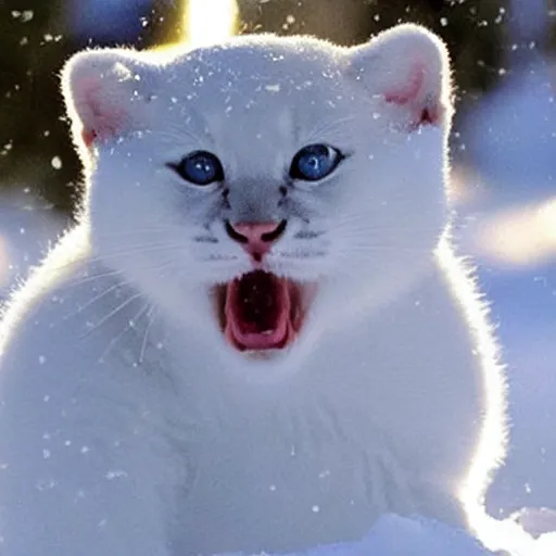 Image similar to a baby white panther playing in the snow, cutest award winning picture