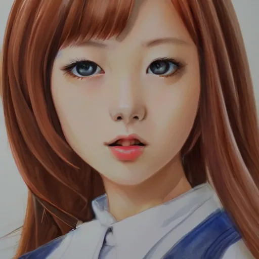 Image similar to a perfect, realistic professional digital sketch of a semirealistic schoolgirl, by pen and watercolor, by a professional Chinese Korean artist on ArtStation, on high-quality paper