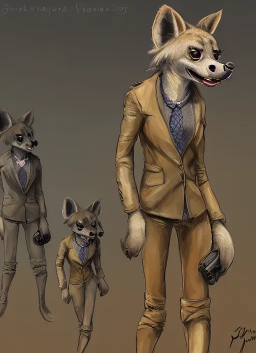 Prompt: oil painting detailed full body of anthromorphic female hyena, in style of zootopia, zootopia, zootopia, fursona, furry, furaffinity, 4 k, deviantart, furry art, fursona art, wearing business suit, in style of zootopia, hyena fursona, cyberpunk, female, expressive, detailed feminine face,