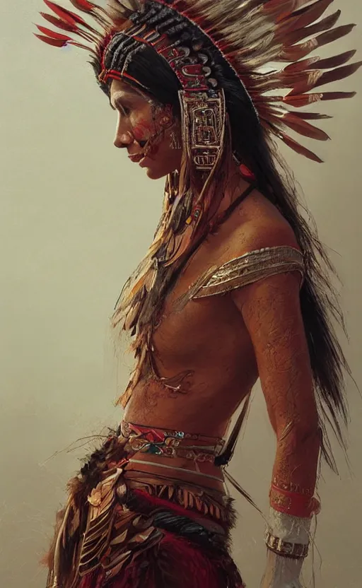 Image similar to gorgeous redskin woman wearing headdress, intricate, elegant, highly detailed, artstation, concept art, smooth, sharp focus, illustration, art by stefan kostic and greg rutkowski