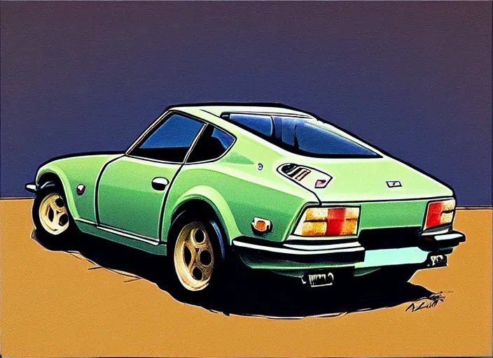 Image similar to a datsun 2 4 0 z in the art style of friedrich, caspar david