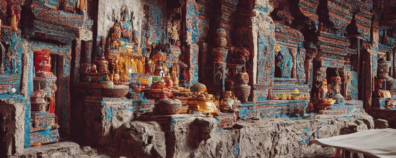 Prompt: an ancient tibetan temple with spaghetti, canon 5 0 mm, cinematic lighting, photography, retro, film, kodachrome, closeup