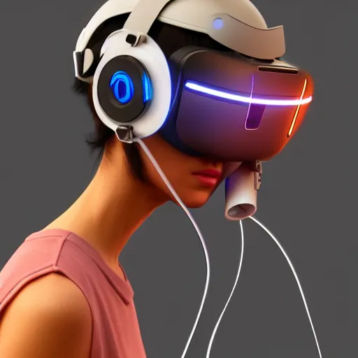 Image similar to intense futuristic bespoke vr headset respirator with long cables twirling out into a particle system on a set of twin humble hypebeasts, by ilya kuvshinov and james jean and sorayama and ikeuchi and hyein seo and hiroya oku and gilleard james, artstation trending, 8 k, 3 d render, photorealistic, volumetric lighting caustics, pink