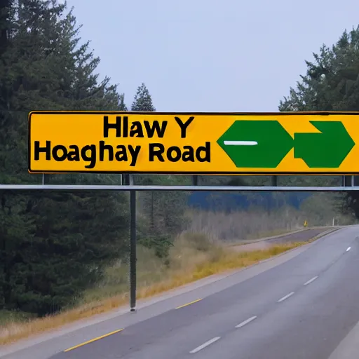 Prompt: a highway road sign,