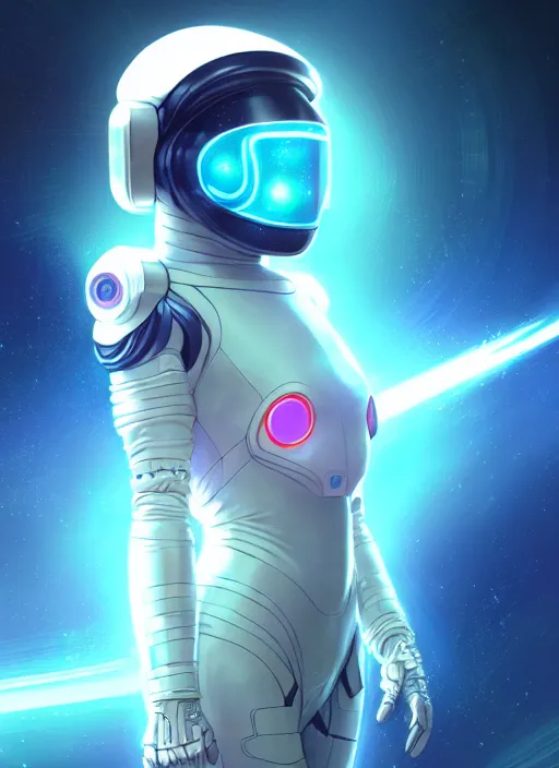 Image similar to a futuristic cyber astronaut, sci fi, glowing aura, volumetric lights, red and cyan theme, art nouveau alien botanicals, intricate, highly detailed, digital painting, artstation, concept art, smooth, sharp focus, cinematic, illustration, beautiful face, art by artgerm and greg rutkowski and alphonse mucha, white background