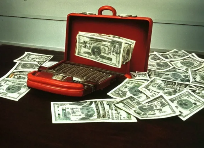 Image similar to color photo of a briefcase full of money in the 8 0's