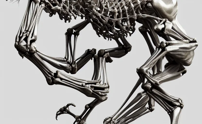 Prompt: stylized shiny polished silver statue full body extra limbs bizarre cosmic horror quadruped animal ( skeleton ) four legs made of marble of slug creature tendrils, perfect symmetrical body, perfect symmetrical face, hyper realistic, hyper detailed, by johannen voss, by michelangelo, octane render, blender, 8 k, displayed in pure white studio room