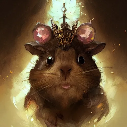 Image similar to A heraldic Prince Guinea Pig with big cute eyes, D&D, fantasy, intricate, cinematic lighting, highly detailed, digital painting, artstation, concept art, smooth, sharp focus, illustration, art by Akihiko Yoshida, Greg Rutkowski and Alphonse Mucha