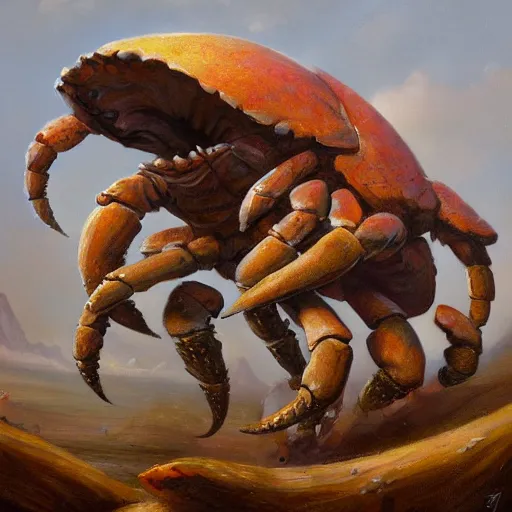 Prompt: elephant - crab creature, oil painting by justin gerard, deviantart