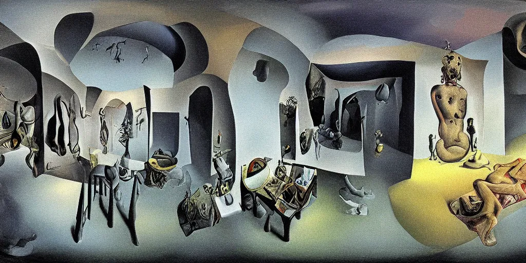 Prompt: equirectangular room by salvador dali