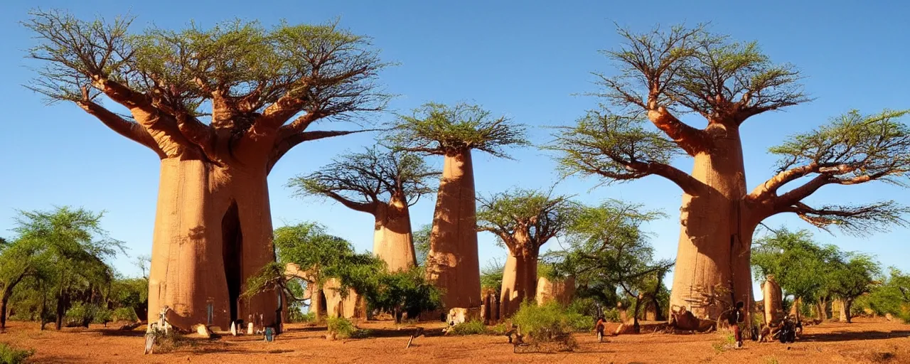 Image similar to Beautiful gigantic baobab tree, where birds make their nests, made of LEGO, in the style of LEGO