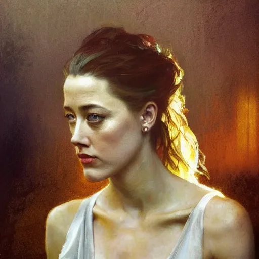 Image similar to hyperrealist portrait of a woman as amber heard winning the trial at court by jeremy mann and alphonse mucha, fantasy art, photo realistic, dynamic lighting, artstation, poster, volumetric lighting, very detailed faces, 4 k, award winning