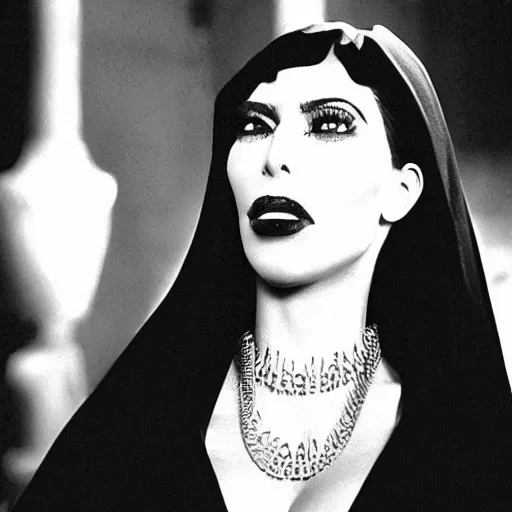 Prompt: kim kardashian as dracula in the 1 9 2 2 nosferatu movie