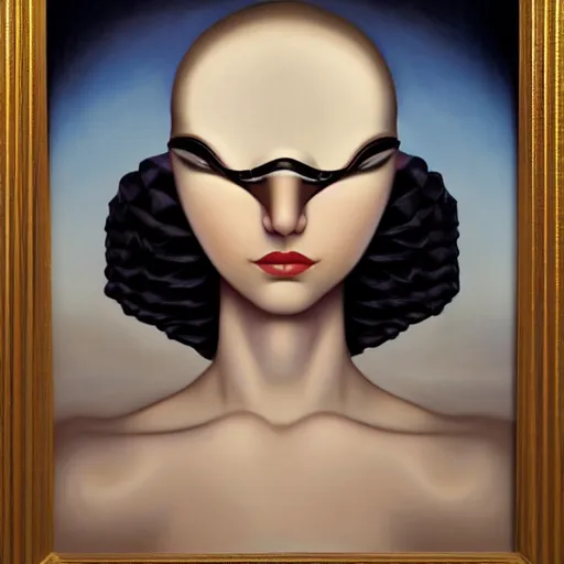 Image similar to art deco skin tone portrait, an ultrafine detailed painting by rafal olbinski, thomas cole, behance contest winner, pop surrealism, detailed painting, very detailed, minimalist, skeuomorphic, airbrush art