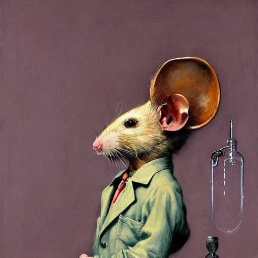 Image similar to A rat in a labcoat, by Esao Andrews and Karol Bak and Zdzislaw Beksinski