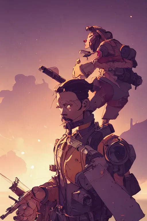 Image similar to i am at war with myself behance hd artstation by jesper ejsing, by rhads, makoto shinkai and lois van baarle, ilya kuvshinov, ossdraws, that looks like it is from borderlands and by feng zhu and loish and laurie greasley, victo ngai, andreas rocha