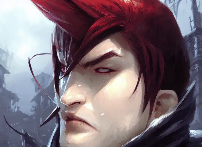 Image similar to portrait of a male vampire rogue, intricate, headshot, key visual, conceptart, ambient lighting, highly detailed, digital painting, artstation, concept art, sharp focus, by makoto shinkai and akihiko yoshida and greg manchess