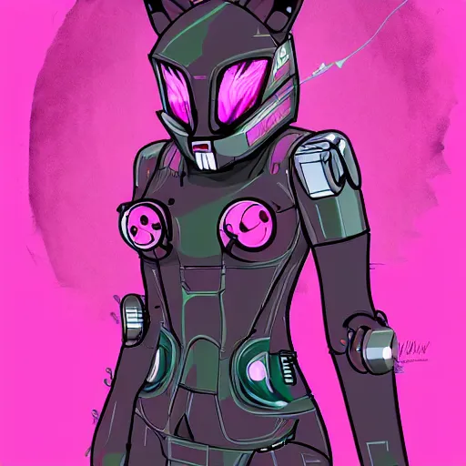 Image similar to Pink fox cybernetic android, furry (fandom) art, cyberpunk