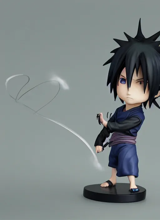 Image similar to chibi uchiha sasuke anime figurine, electricity, art by gerald brom, greg rutkowski and artgerm and james jean and zdzisław beksinski, unreal engine, studio lighting