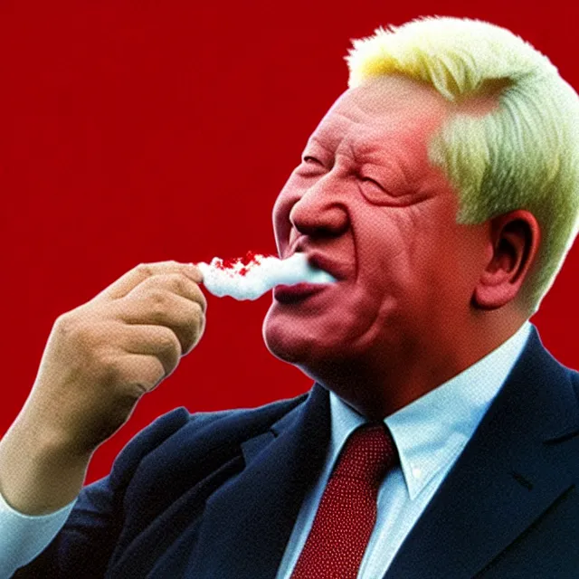 Image similar to president boris yeltsin pours red - hot lead into the mouth of a sinner in hell, infernal art in color